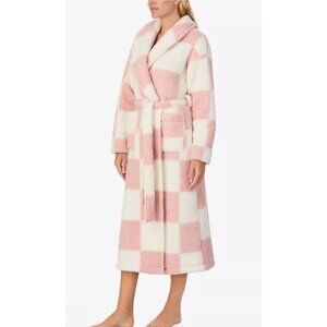 Sanctuary Ultra-Cozy Belted Check Wrap Short Robe Rose Check Faux Fur XS/S